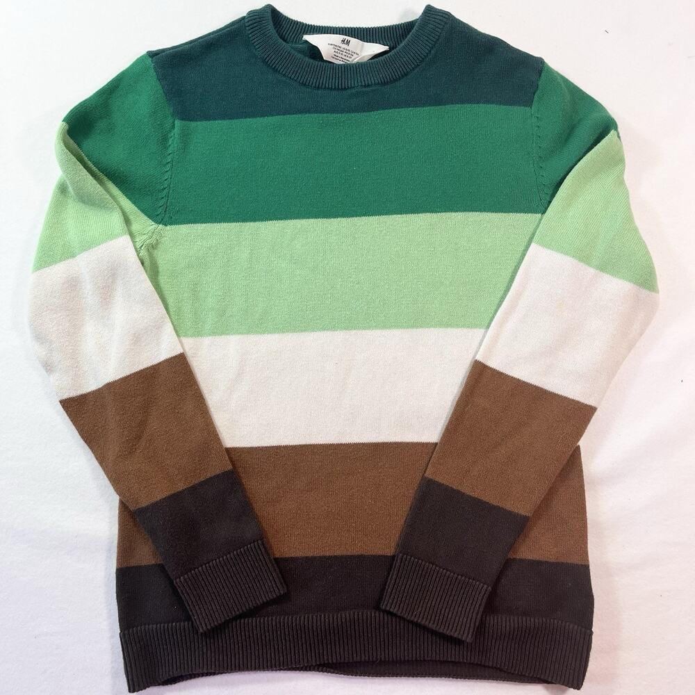 H&M Boys Green Striped Sweater, Size 8/10